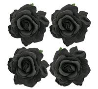 La Homein Sanrich 4pcs/Pack Fabric Rose Hair Flowers Clips Mexican Hair Flowers Hairpin Brooch Headpieces, Black, 4 Count (Pack of 1)