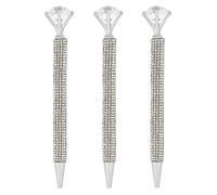 LA HUATE 3pcs Bling Crystal Diamond Pens Metal Ballpoint Pens 0.7MM Black Ink Refill Click Pens Business Wedding School Office Supplies (Y-Silver(3pcs))