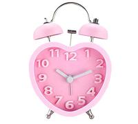 LA HUATE Alarm Clocks Heart Shaped Twin Bell Bedside Alarm Clock Silent Non Ticking Desk Travel Clocks with Nightlight (Light Pink)