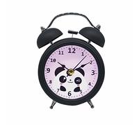 LA HUATE Cute Cartoon Panda Alarm Clock Metal Twin Bell Kids Bedroom Silent Non-ticking Desk Clock Quartz Analog Travel Clock with Night Light,Black
