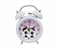 LA HUATE Cute Cartoon Panda Twin Bell Silent Alarm Clock, Quartz Analog Travel Clock with Night Light, Black, White, 9 cm (W) x 12.5 cm (H)
