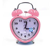 LA HUATE Retro Heart Shape Alarm Clock Silent Desk Travel Alarm Clock Cute No Ticking Twin Bell with Nightlight,Pink