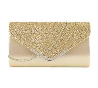 LA HUATE Women's Envelope Clutch Purse Flap Dazzling Evening Bag Elegant Sequins Chain Shoulder Bag for Wedding Prom Party, Gold