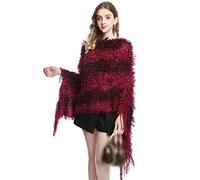 LA HUATE Women's Pullover Poncho Sweater Cashmere Scarf Wrap Cape V-Neck Knitted Shawl with Fringe, Maroon
