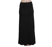 LA HUATE Women's Summer High Waist Maxi Skirt Fold Over Elastic Waist Long Skirt Solid Black Color Beach Skirt
