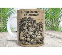 La Huella Personalised Ceramic Mug 350ml I'm Hungry for Reading | Vintage Design Engraved Type | Ideal for Those Who Feel Reading Feeds the Soul