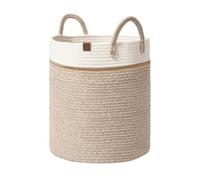 La Jolíe Muse Large Storage Basket - Cotton Rope Laundry Basket with Handle for Diaper Blanket Toy Towel Woven Laundry Basket Home Decor, White & Desert