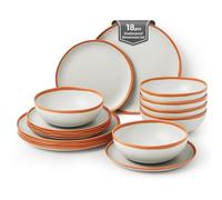 La Joventino 18PCS Vintage Citrus Rim Melamine Dinner Set for 6 People, Plates and Bowls Set for Camping, Durable Dining Set for Caravan, Patio and Garden Party