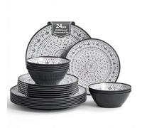 La Joventino 24PCS Melamine Dinnerware Set for 8 People, Durable Tableware | Camping Picnic Plates&Bowls, Ideal for Caravan,Patio,Garden Party,Dishwasher Safe,NOT Microwave Safe,Lightweight