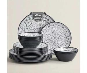 La Joventino 24PCS Melamine Dinnerware Set for 8 People, Durable Tableware for Campingt, Picnic Plates & Bowls, Ideal for Caravan, Patio, Garden Party