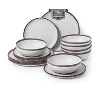 La Joventino Melamine Dinnerware Set for 18PCS, Camping Plates and Bowls Set for 6 People, Durable Dinner Set for Caravan, Patio and Garden Party (Purple Rim Vintage)