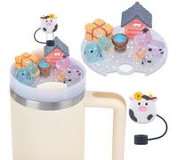LA KEN DU Compatible with Stanley Cup Lid Accessories Charms, Charms for Stanley Cups H2.0 Accessories 30oz 40oz with Silicone Straw Cover Cap for Tumblers (Cow, 40oz)