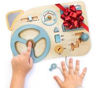 LA·LA · LLAMA Montessori Toy Steering Wheel - Car Driving Toddler Busy Board - Wooden Sensory Activity Board for Kids 3 4 Year Old - Fine Motor Skills Toddler Driver Toys with Keys Latches Buttons
