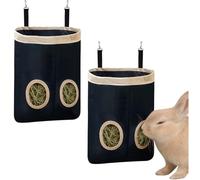 La La Pet 2PCS Rabbit Hay Feeder Bag with 2 Holes Hanging Grass Cloth Pouches Bunny Food Storage Bags Feeding Supplies for Rabbits Chinchillas Hamsters and Small Pets