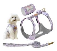 La La Pet Dog Harness Leash with Poop Bag Holder Escape Proof Pet Vest for Outdoor Walking Lightweight Collar and Leash Set for Small/Medium/Large Dogs Purple Medium