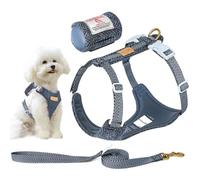 La La Pet Dog Harness Leash with Poop Bag Holder Escape Proof Pet Vest for Outdoor Walking Lightweight Collar and Leash Set for Small/Medium/Large Dogs Denim Blue Large