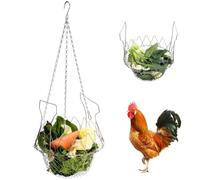 La La Pet Hanging Chicken Feeder Stainless Steel Vegetables Fruits Treat Basket Collapsible Large Poultry Feed Trough for Hens Ducks and Gooses