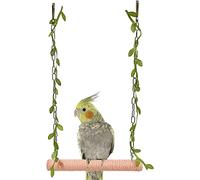 La La Pet® Hanging Wooden Pet Bird Swing with Cotton Rope Bird Cage Swing Bird Perch Swing Bird Cage Perch Bird Perch Stand Bird Swing Toy for Parrots Parakeets Cockatiels Lovebirds Peach Red