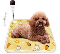 La La Pet Pet Heating Pad 9 Adjustable Temperature 110V Heated Bed with Switch and Power Line Protection Tube Leather Mat for Indoor Cats Dogs Rabbits Yellow