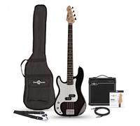 LA Left Handed Bass Guitar Black, 15W Bass Amp Pack