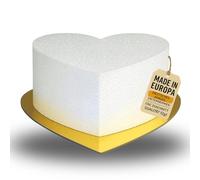 LA LILEYN Polystyrene Cake 1 Tier in Heart Shape Extra High 7.5 cm with Golden Cake Base - with Round Double-Sided Sticker - Quality 12 g/l - Ideal as a Cake Dummy - Cake Dummy - Gift