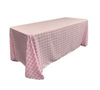 LA Linen Poly Checkered Rectangular Tablecloth, 90 by 156-Inch, Pink/White