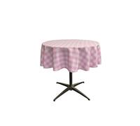LA Linen Poly Checkered Round Tablecloth, 51-Inch, Pink/White