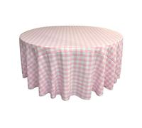 LA Linen Polyester Gingham Checkered 120-Inch Round Tablecloth, Pink/White, 305 x 305 x 0.04 cm