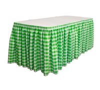LA Linen Polyester Gingham Checkered Table Skirt 30-Foot by 29-Inch Long with 25 L-Clips, White/Lime