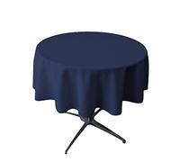 LA Linen Poplin Round Tablecloth, Polyester, Navy Blue, 51-Inch