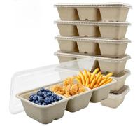 La Llareta 20 Pack Rectangular 3 Compartment Bento Box, 600ml Disposable Takeaway Lunch Boxes with Lids, Oil & Water Resistant, Biodegradable Pulp Food Containers for Takeaways, and Picnics