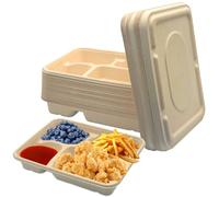 La Llareta 4-Compartment Bento Box, 20 PCS 1100ml Disposable Takeaway Box with Paper Lid, Biodegradable Food Containers for Lunch, Takeaways, and Picnics