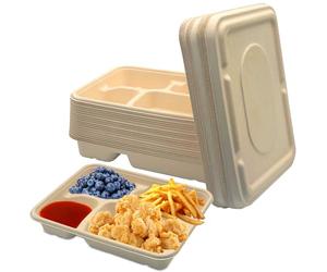 La Llareta 4-Compartment Bento Box, 20 PCS 1100ml Disposable Takeaway Box with Paper Lid, Biodegradable Food Containers for Lunch, Takeaways, and Picnics