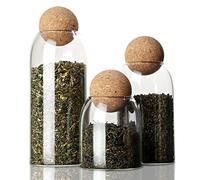 La Llareta Glass Food Storage Canister, 3 Pièces Airtight Sealed Container Canister, Clear Glass Storage Jar, with Cork Lid, for Spices, Sugar, Coffee, Biscuits, Candies (19oz/26oz/42oz)