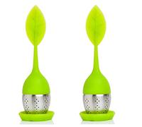 La Llareta Silicone Loose Leaf Tea Strainers, 2 Pieces Loose Tea Steeper, Tea Infuser with Drip Tray Included, Best Tea Infuser, Modern Leaf Design, for Filtering Tea(Green)