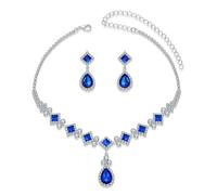 la luen Teardrop Birthstone Necklaces for Women, Rhinestone Drop Dangle Earrings Necklaces Set Oval Crystal Rhinestone Matching Wedding Jewelry Gifts for Wife Girlfriend, Large, Metal, Artificial