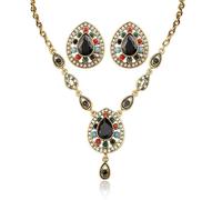 la luen Vintage Necklace Earrings,Faux Gemstone Exaggerated Jewelry Set Gold Plated Indian Dubai Retro Jewelry For Mom(2 Pieces Set), Metal, Rhinestone