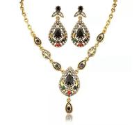la luen Vintage Necklace Earrings,Faux Gemstone Exaggerated Jewelry Set Gold Plated Indian Dubai Retro Jewelry For Mom(2 Pieces Set), Metal, Rhinestone