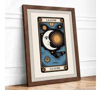 La Lune Tarot Card Vintage Framed Wall Art Print A1 (84.1×59.4cm) Walnut, Wall Decor for Living Room, Bedroom, Office & Home, Ready to Hang, Art Gift