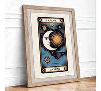 La Lune Tarot Card Vintage Framed Wall Art Print A2 (59.4×42cm) Oak, Wall Decor for Living Room, Bedroom, Office & Home, Ready to Hang, Art Gift