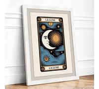 La Lune Tarot Card Vintage Framed Wall Art Print A2 (59.4×42cm) White, Wall Decor for Living Room, Bedroom, Office & Home, Ready to Hang, Art Gift