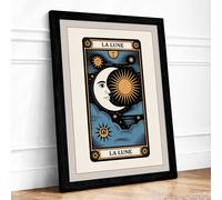 La Lune Tarot Card Vintage Framed Wall Art Print A4 (29.7×21cm) Black, Wall Decor for Living Room, Bedroom, Office & Home, Ready to Hang, Art Gift