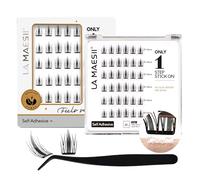 LA MAESII Self Adhesive Lash Clusters, Press-On Lashes No Glue Needed Pre Glued Eyelash Clusters Wispy Cluster Lashes 10-14mm,Individual Lash Kit, ULTRA-THIN&LIGHT Reusable No Residue(SA01)