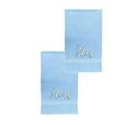 La Maison 100% Egyptian Cotton Embroidered His and Hers Soft Waffle Pack of 2 Couples Hand Towel Bath Towel Sets Wedding (Hand Towel Set, Sky Blue)