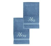 La Maison 100% Egyptian Cotton Embroidered His and Hers Soft Waffle Pack of 2 Couples Hand Towel Bath Towel Sets Wedding (Hand Towel Set, Pacific Blue)