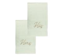 La Maison 100% Egyptian Cotton Embroidered His and Hers Soft Waffle Pack of 2 Couples Hand Towel Bath Towel Sets Wedding (Bath Towel Set, Cream)