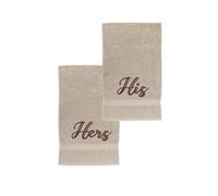 La Maison 100% Egyptian Cotton Embroidered His and Hers Soft Waffle Pack of 2 Couples Hand Towel Bath Towel Sets Wedding (Bath Towel Set, Stone)