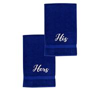 La Maison 100% Egyptian Cotton Embroidered His and Hers Soft Waffle Pack of 2 Couples Hand Towel Bath Towel Sets Wedding (Hand Towel Set, Navy)
