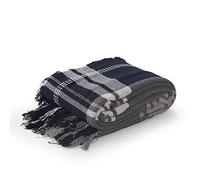 La Maison 100% Indian Cotton Check Pattern Large Batten Throwover Sofa Throw Multicoloured Bed Throw Woven Handloom Tassel Armchair Decorative Blanket (Navy/Ivory, 228cm x 254cm / 90" x 100")