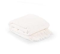 La Maison 100% Indian Cotton Large Batten Throwover Sofa Throw Bed Throw Woven Handloom Tassel Armchair Decorative Blanket (Ivory, 228cm x 254cm / 90" x 100")
